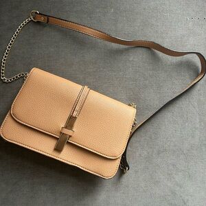Neiman Marcus Tan Crossbody Bag with Gold Accents